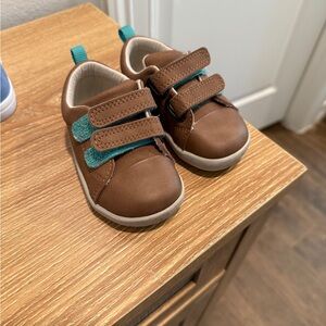 Brown and Green Baby Walker Shoes with Velcro Straps